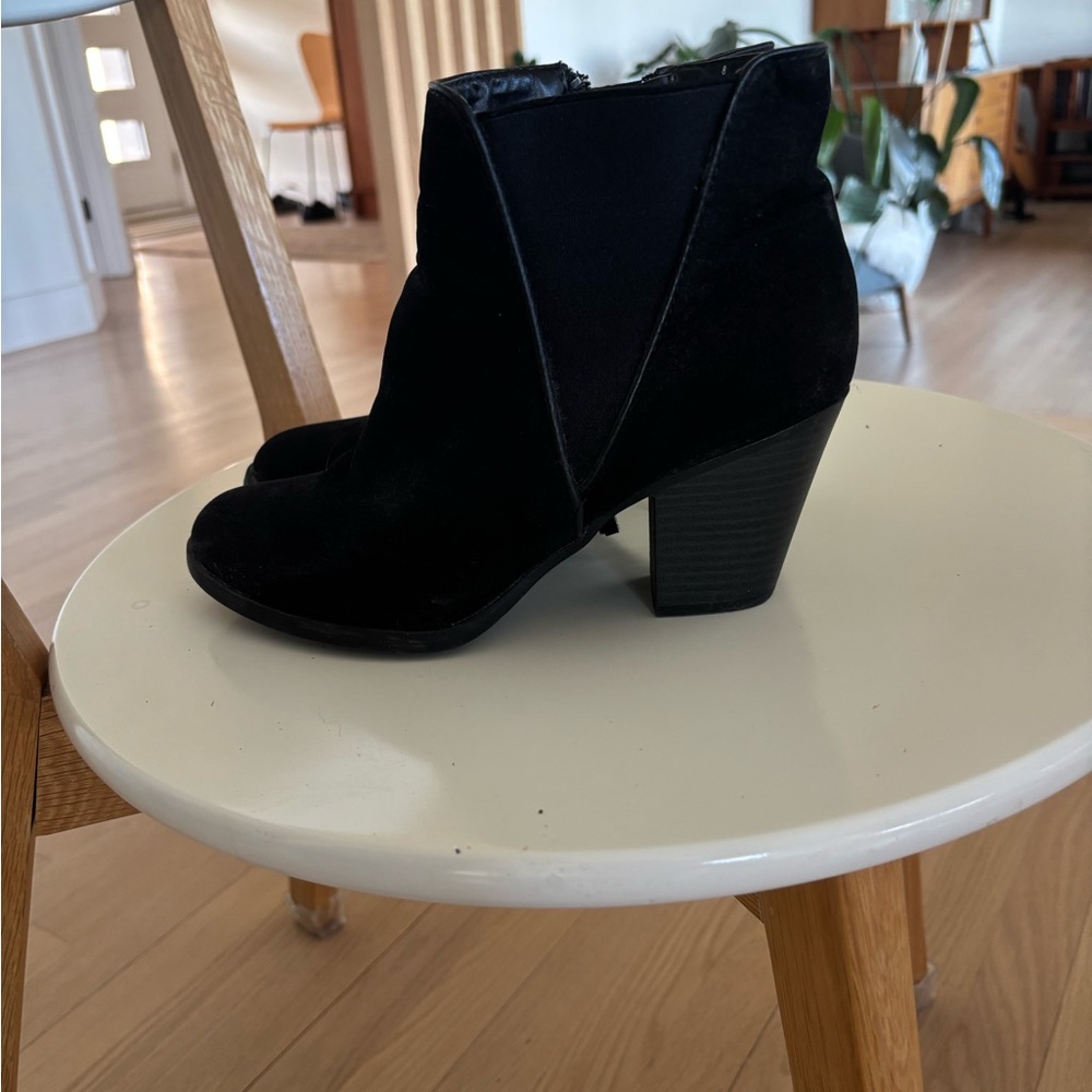 Black Suede Look Ankle Booties with Chunky Heel